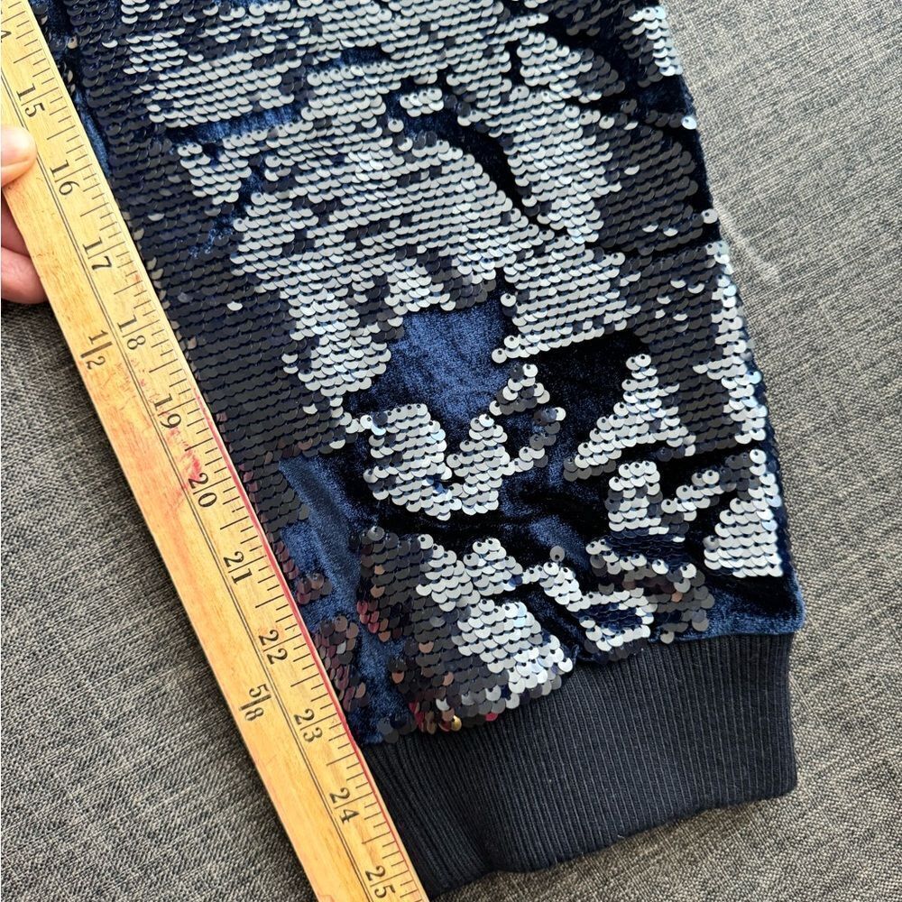 Anthropologie ett:twa Sequin Velvet Joggers Holiday Sparkle navy blue Medium M - Picture 12 of 16